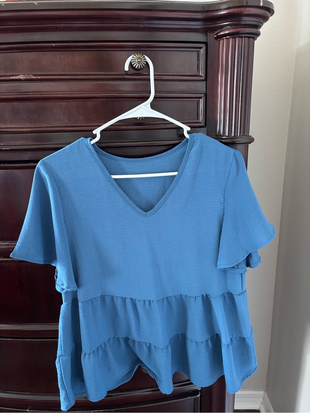 SHEIN Dusty Blue V-Neck Ruffled Tiered Top